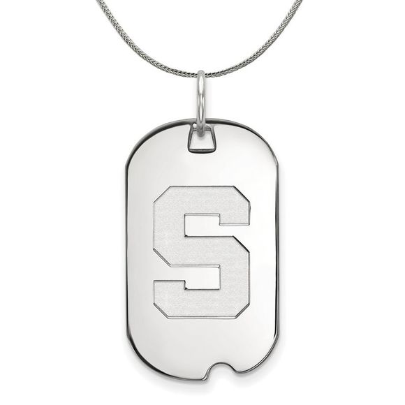 Sterling Silver Michigan State Initial S Dog Tag Necklace - 20 Inch